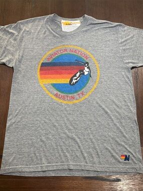 Aviator Nation Gray Short-Sleeve Austin Tee with Retro Stripes XL